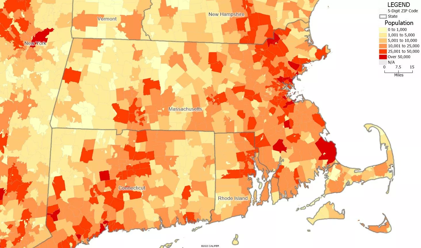 How Do You Map a Franchise Territory? Map of ZIP Code Population.