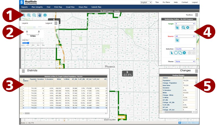 Maptitude Online Redistricting map window components
