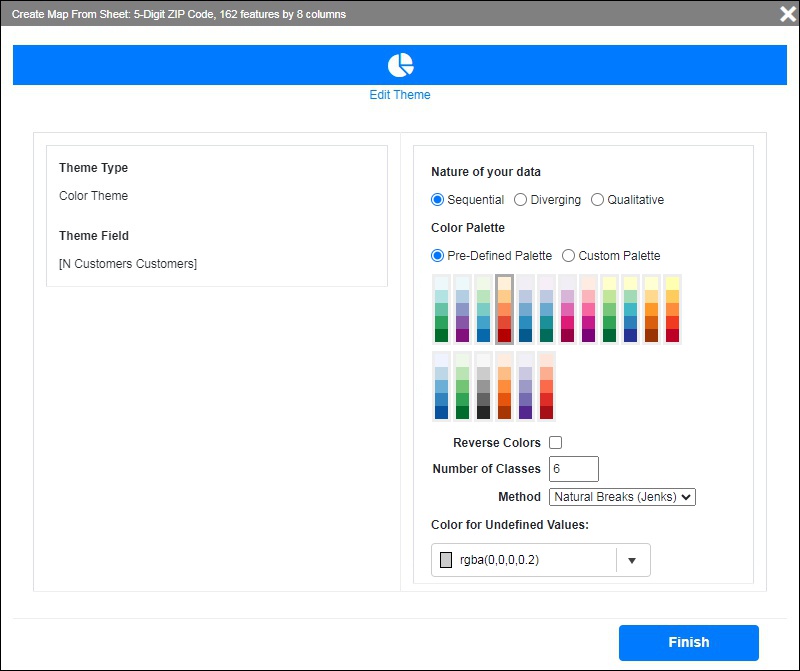 Options for creating color themes in Maptitude Online