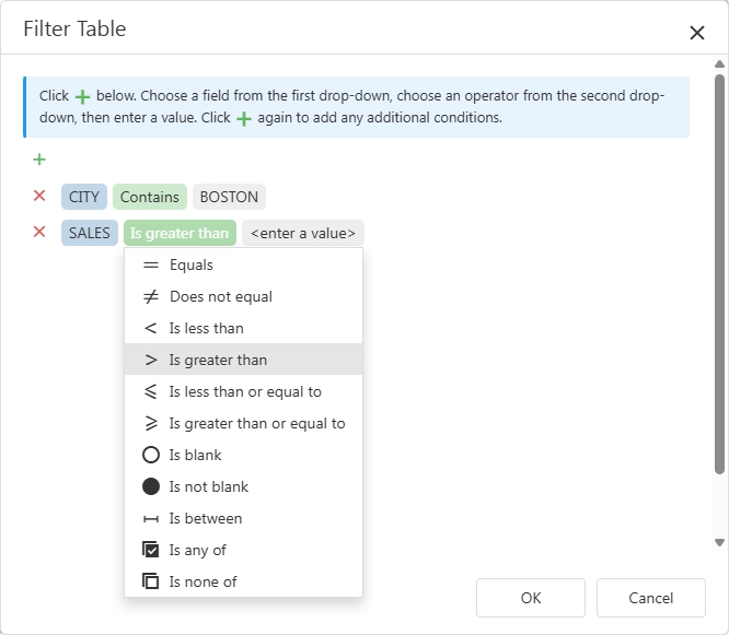 Maptitude Online filter builder