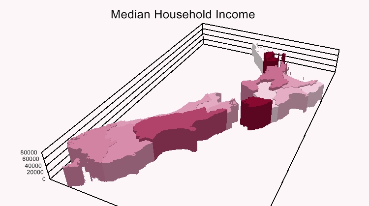 Maptitude New Zealand 3D Prism Map of income