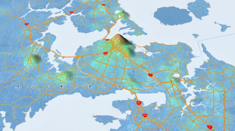 Maptitude 3D Map Software map of locations with high retail density around Auckland, New Zealand