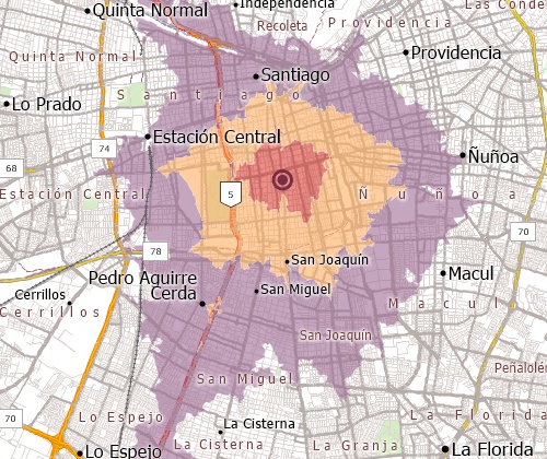 Drive-time analysis with Maptitude Chile mapping software