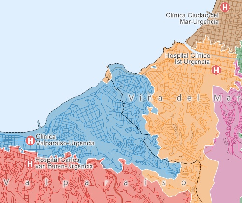 Chile territory map based on drive-time to closest hospital