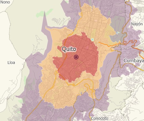 Drive-time analysis with Maptitude Ecuador mapping software