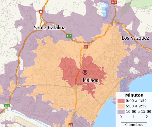 Drive-time analysis with Maptitude Spain mapping software
