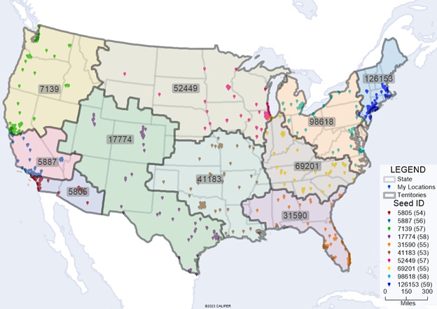 Maptitude map with territories created from clustered point locations