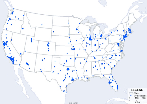 Maptitude map with point locations
