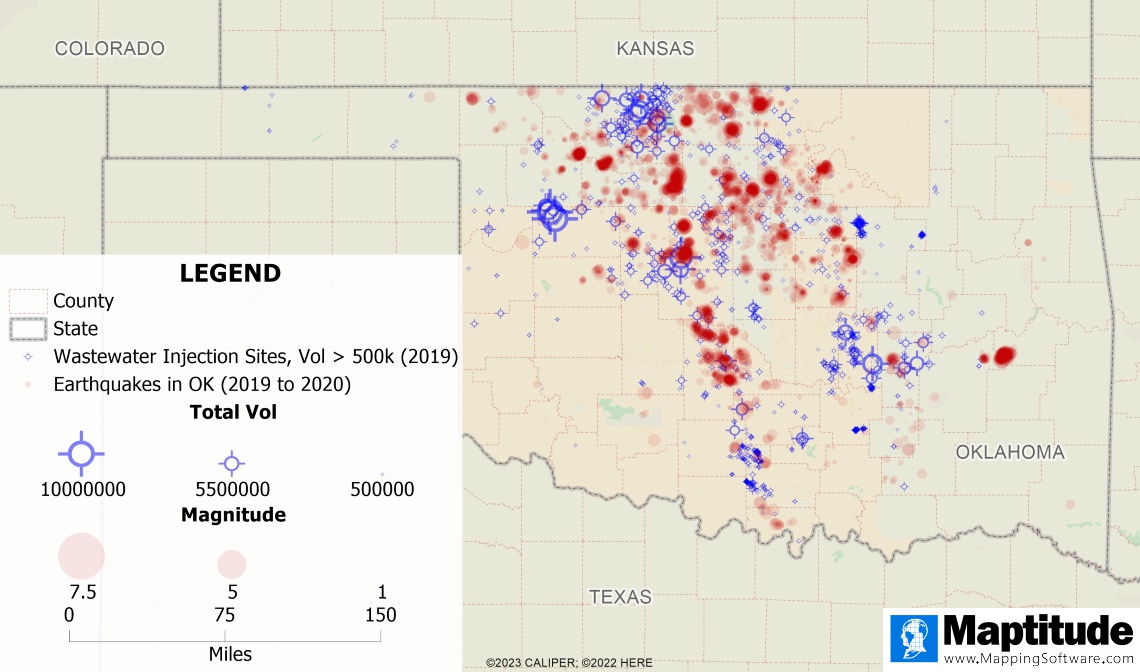 Earthquakes and wastewater injection sites in Oklahoma