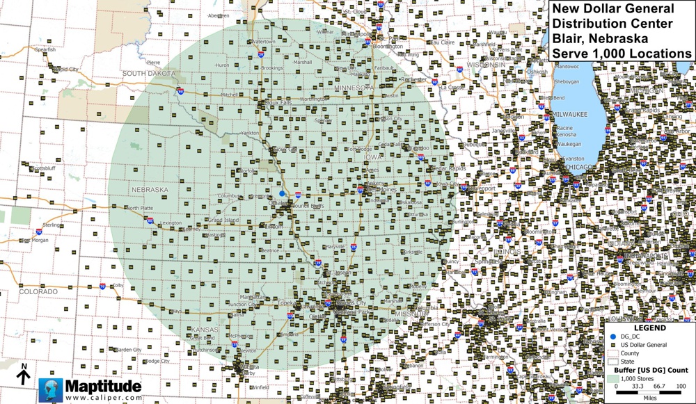 Map of Dollar General distribution center in Blair, Nebraska