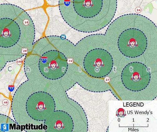 Maptitude map of Wendy's locations