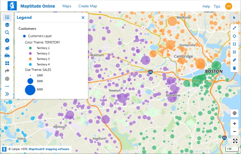 Maptitude Online color and size theme option