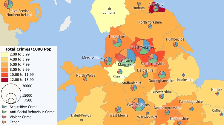 Use Maptitude police mapping software to illustrate and compare crime data such as crime rates and types for United Kingdom police authorities