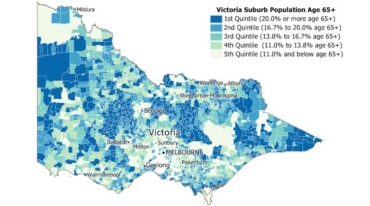 Maptitude GIS quantile map of Victoria, Australia