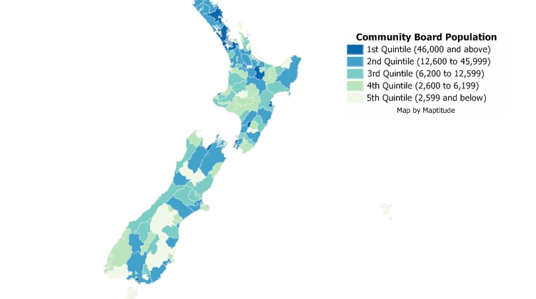Maptitude GIS quantile map of Victoria, New Zealand