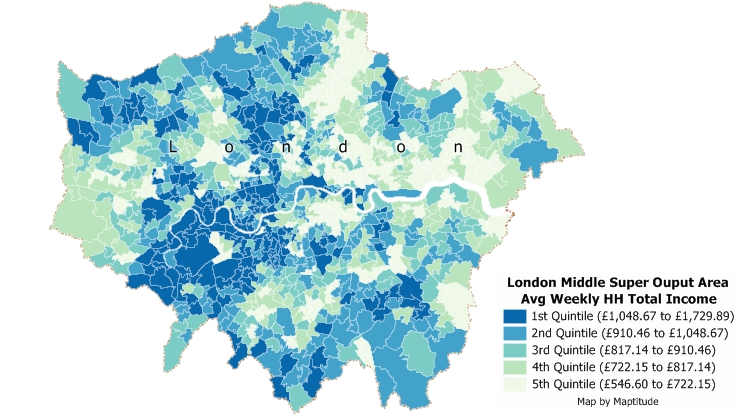 Maptitude GIS quantile map of London, United Kingdom