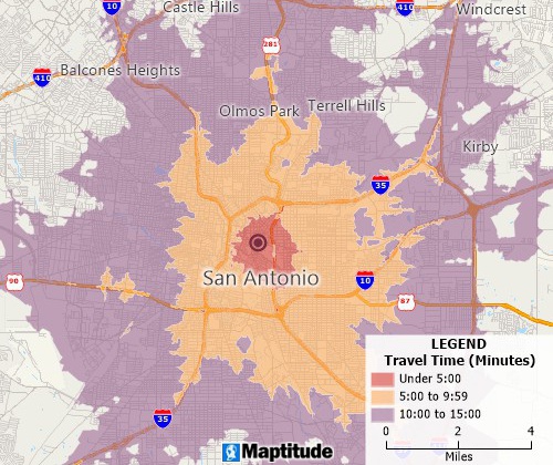 Drive-time analysis with Maptitude United States mapping software