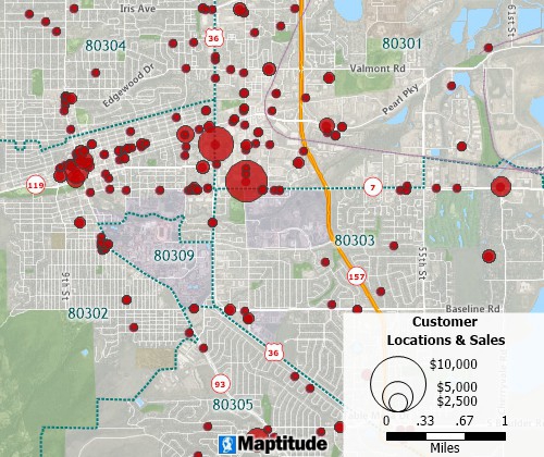 Business territories mapped and showing quarterly sales