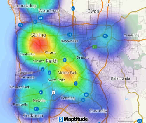 Customers mapped and with a theme illustrating their sales volume