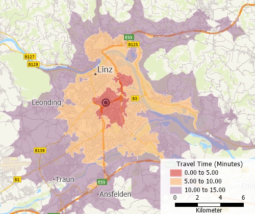 Drive-time analysis with Maptitude Austria mapping software