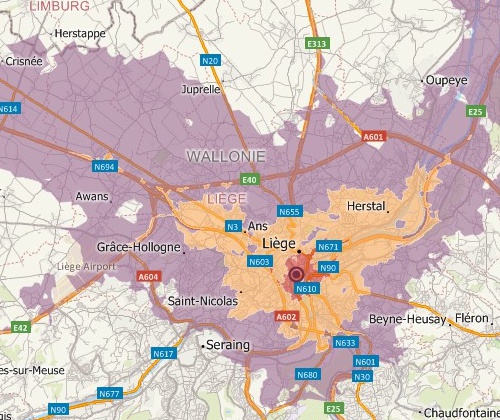 Drive-time analysis with Maptitude Belgium mapping software