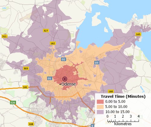 Drive-time analysis with Maptitude Denmark mapping software