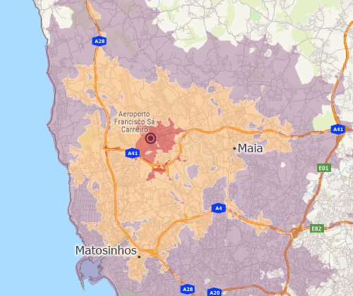 Drive-time analysis with Maptitude Portugal mapping software