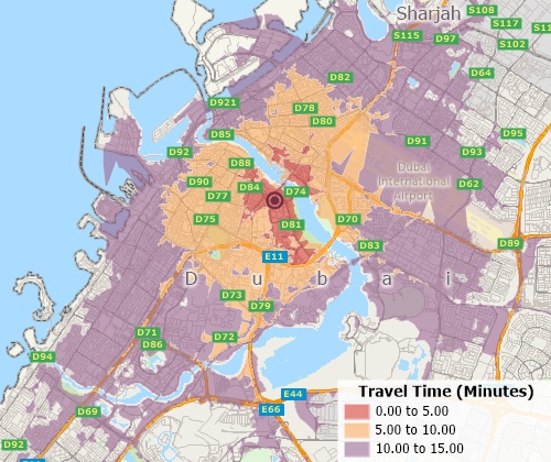 Drive-time analysis with Maptitude UAE mapping software
