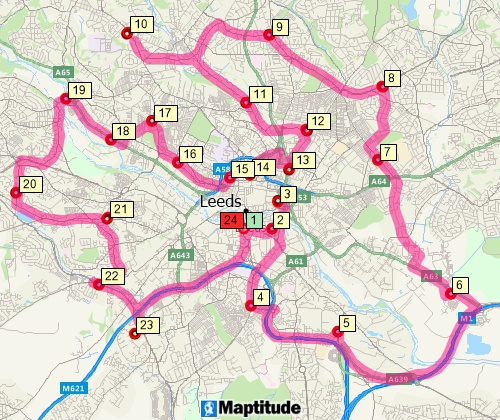 Maptitude GIS map of shortest path route returning to origin