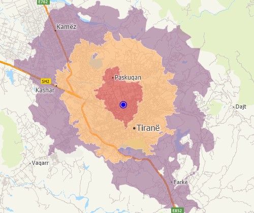 Drive-time analysis with Maptitude Albania mapping software