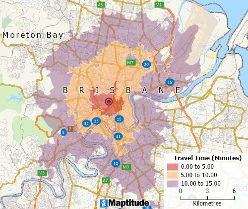 Drive-time analysis with Maptitude Australia mapping software