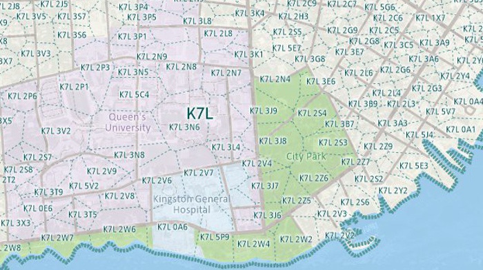 Map by area using 6-digit Canadian postcodes