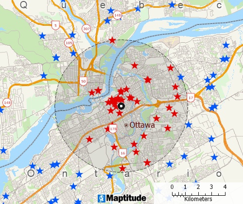 Map customers with Maptitude Canada mapping software