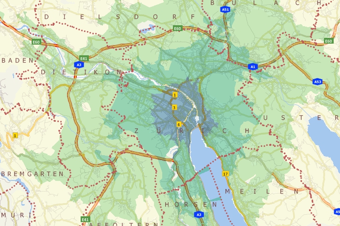 Switzerland Drive-Time Map