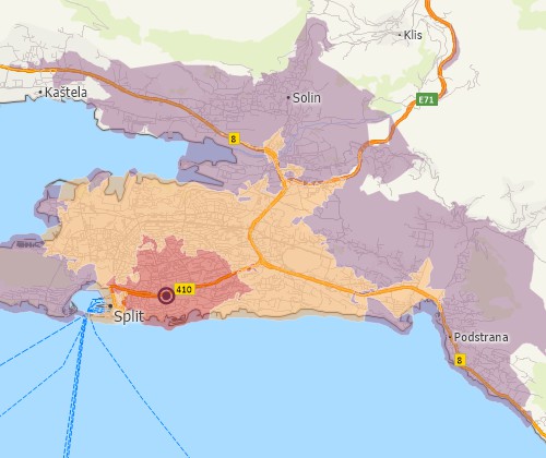Drive-time analysis with Maptitude Croatia mapping software