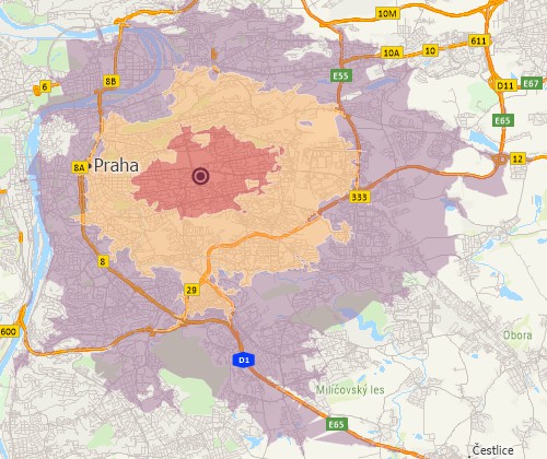 Drive-time analysis with Maptitude Czechia mapping software