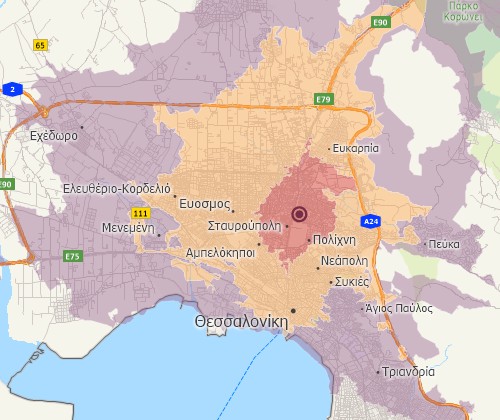 Drive-time analysis with Maptitude Greece mapping software