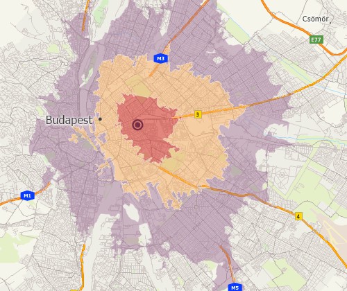 Drive-time analysis with Maptitude Hungary mapping software