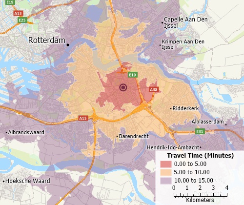 Drive-time analysis with Maptitude Netherlands mapping software