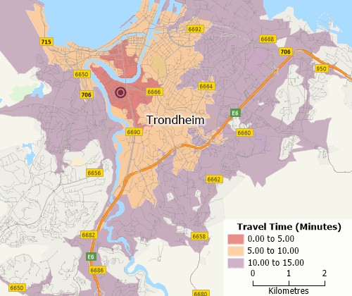Drive-time analysis with Maptitude Norway mapping software