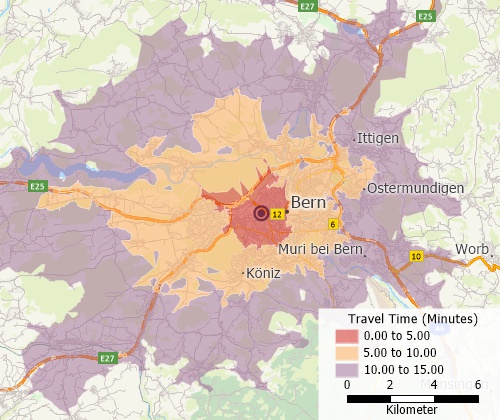 Drive-time analysis with Maptitude Switzerland mapping software