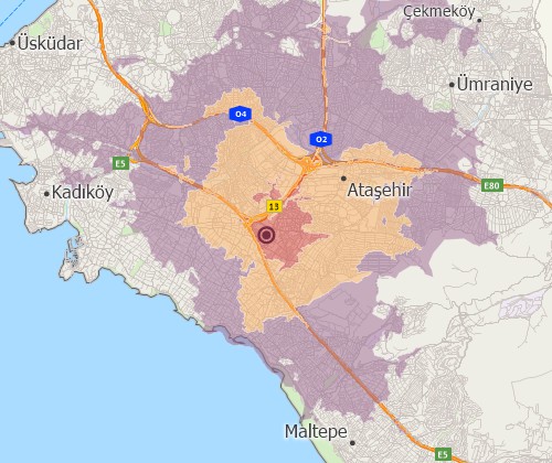 Drive-time analysis with Maptitude Turkey mapping software