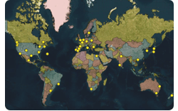 Locate features by world city