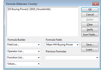 Formula dialog box with Mean Buying Power formula