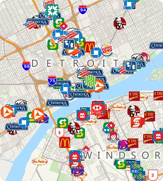 Maptitude business layers in Detroit, USA and Windsor, Canada
