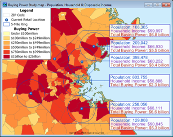 Maptitude map of ZIP Codes with buying power data