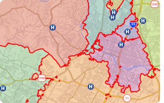 Maptitude Map Drive-Time-Based Catchment Market Areas