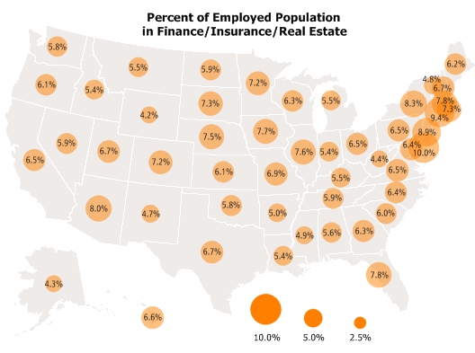 Finance/insurance/Real Estate employment map