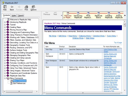 Maptitude Menu Commands Help