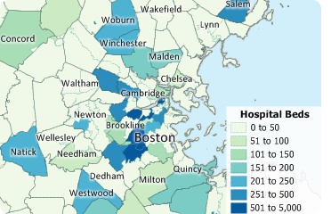 Maptitude mapping software sample map of hospital beds by ZIP Code